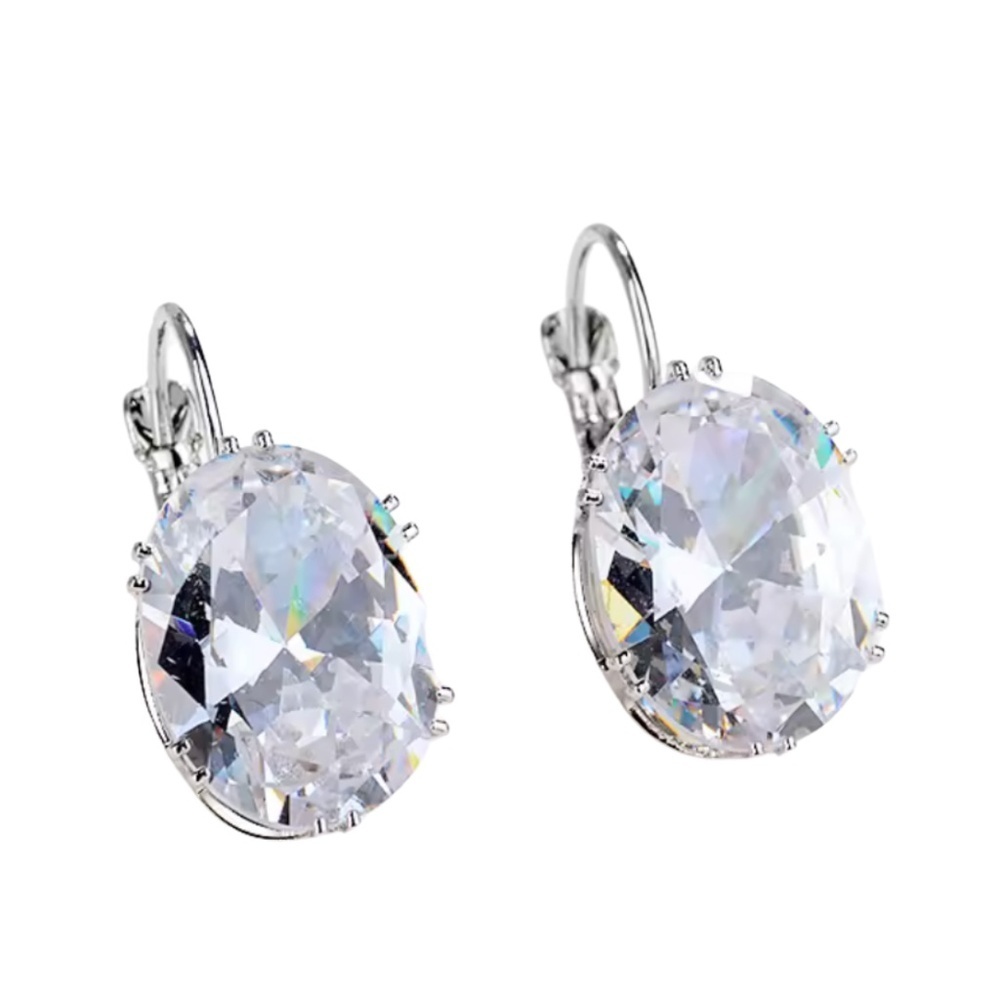 Clear Oval AAA Cubic Zirconia Drop Earrings – 925 Silver Plated